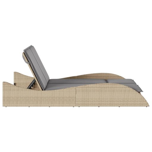 Bézs polyrattan napozóágy párnákkal 114x205x73 cm