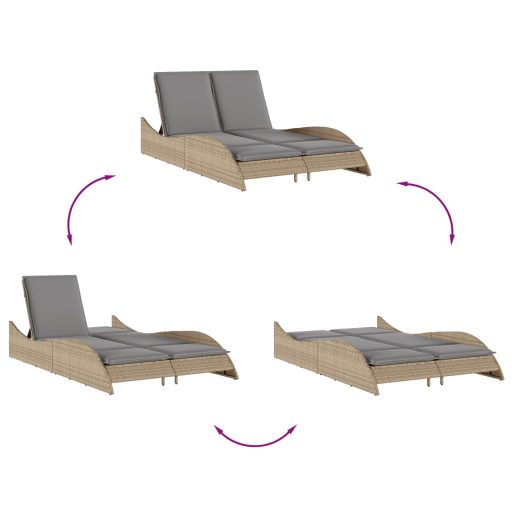 Bézs polyrattan napozóágy párnákkal 114x205x73 cm