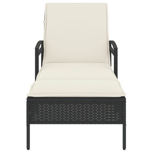 Fekete polyrattan napozóágy párnával 63x200x81 cm