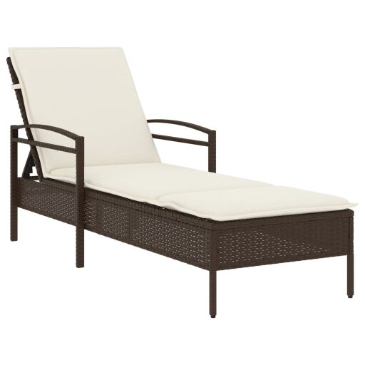Barna polyrattan napozóágy párnával 63x200x81 cm