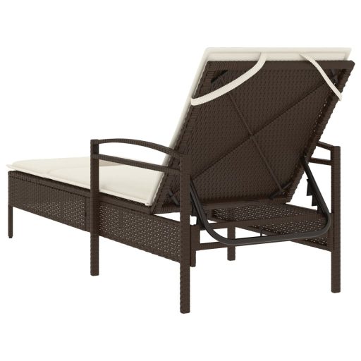 Barna polyrattan napozóágy párnával 63x200x81 cm