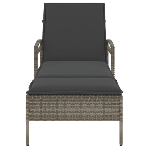 Szürke polyrattan napozóágy párnával 63x200x81 cm