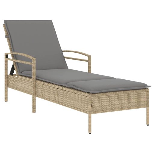 Bézs polyrattan napozóágy párnával 63x200x81 cm