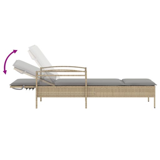 Bézs polyrattan napozóágy párnával 63x200x81 cm