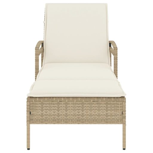 Bézs polyrattan napozóágy párnával 63x200x81 cm