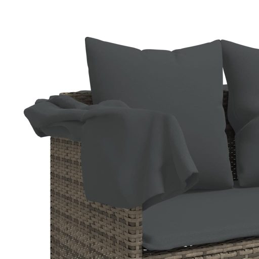 Szürke polyrattan napozóágy tetővel és párnával