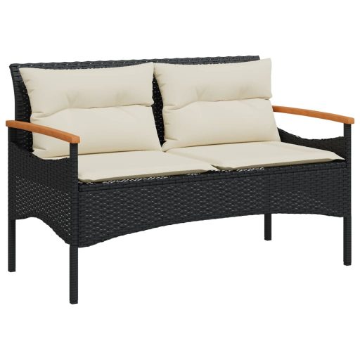 Fekete polyrattan kerti pad párnával 116 x 62,5 x 74