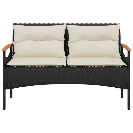 Fekete polyrattan kerti pad párnával 116 x 62,5 x 74