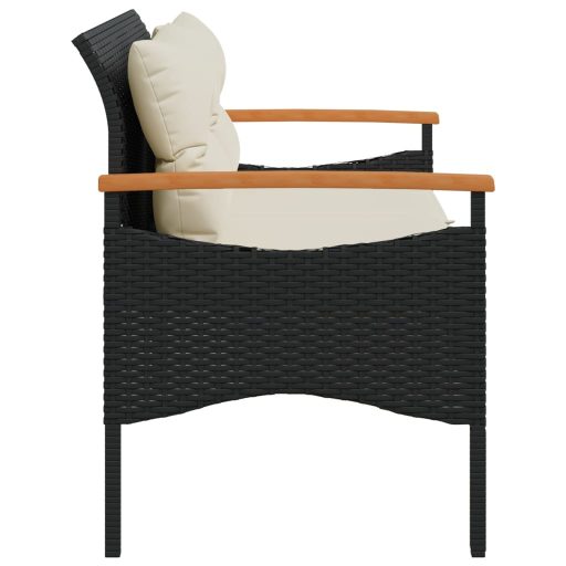 Fekete polyrattan kerti pad párnával 116 x 62,5 x 74