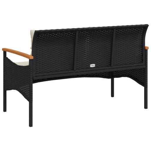 Fekete polyrattan kerti pad párnával 116 x 62,5 x 74