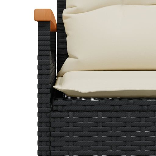 Fekete polyrattan kerti pad párnával 116 x 62,5 x 74