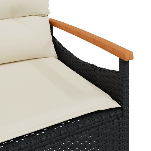 Fekete polyrattan kerti pad párnával 116 x 62,5 x 74