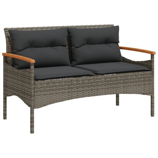 Szürke polyrattan kerti pad párnával 116 x 62,5 x 74