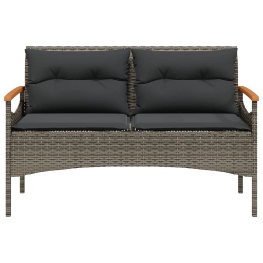 Szürke polyrattan kerti pad párnával 116 x 62,5 x 74