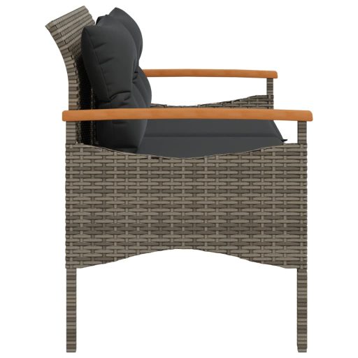 Szürke polyrattan kerti pad párnával 116 x 62,5 x 74