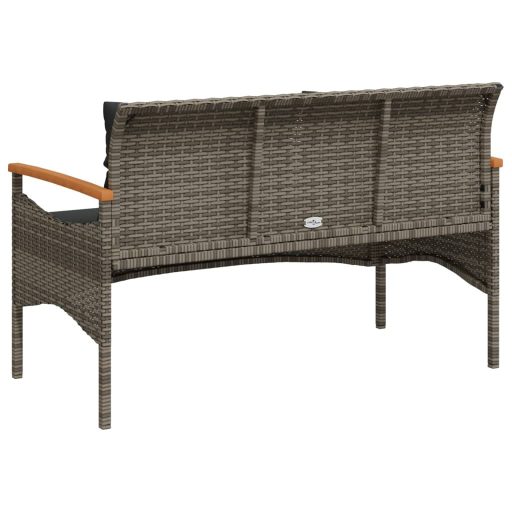 Szürke polyrattan kerti pad párnával 116 x 62,5 x 74