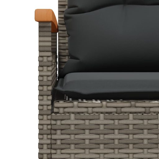 Szürke polyrattan kerti pad párnával 116 x 62,5 x 74