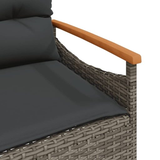 Szürke polyrattan kerti pad párnával 116 x 62,5 x 74