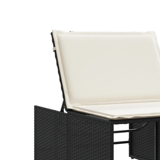 2 db fekete polyrattan moduláris napozóágy asztallal