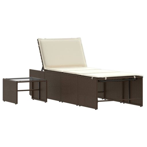 2 db barna polyrattan napozóágy asztallal