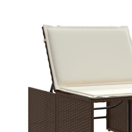 2 db barna polyrattan napozóágy asztallal