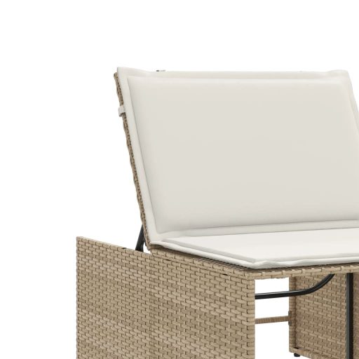 2 db bézs polyrattan napozóágy asztallal