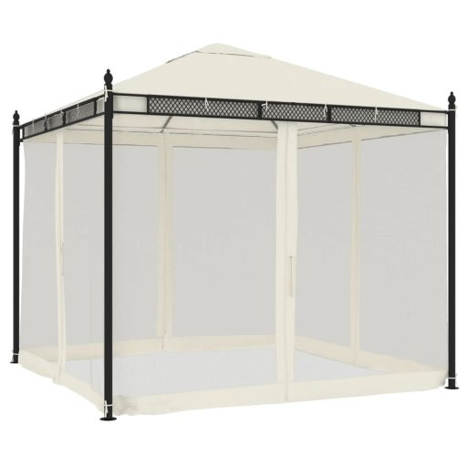 Krémszínű acél pavilon hálós oldalakkal 2,93 x 2,93 m