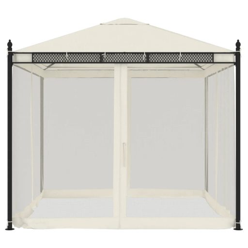 Krémszínű acél pavilon hálós oldalakkal 2,93 x 2,93 m