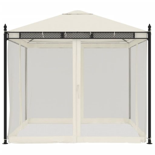 Krémszínű acél pavilon hálós oldalakkal 2,93 x 2,93 m