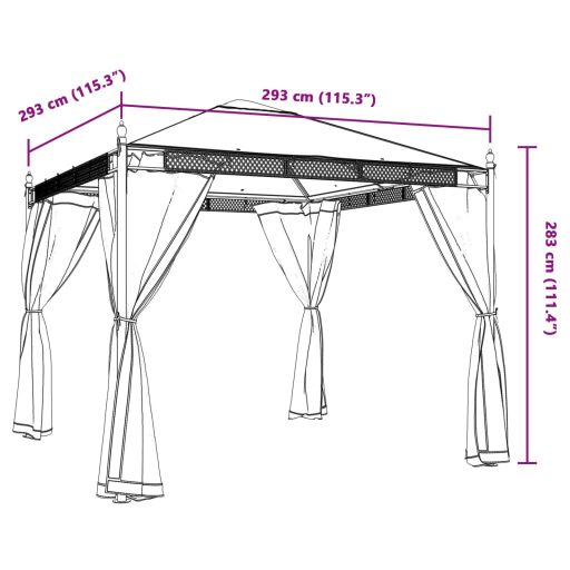 Krémszínű acél pavilon hálós oldalakkal 2,93 x 2,93 m