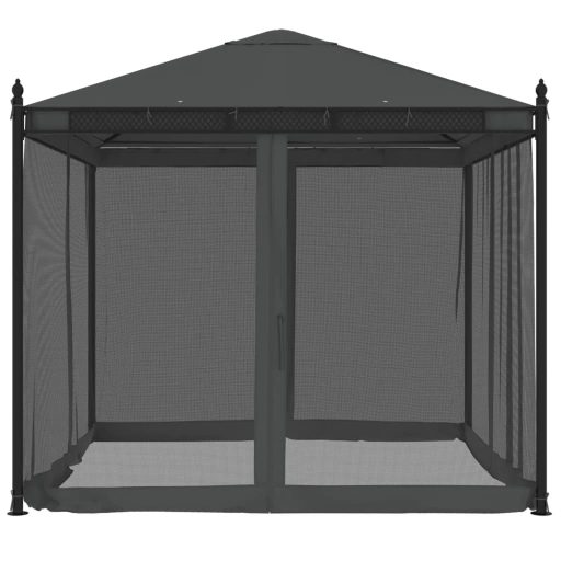 Antracitszürke acél pavilon hálós oldalakkal 2,93 x 2,93 m