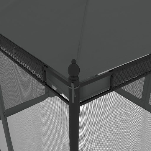 Antracitszürke acél pavilon hálós oldalakkal 2,93 x 2,93 m
