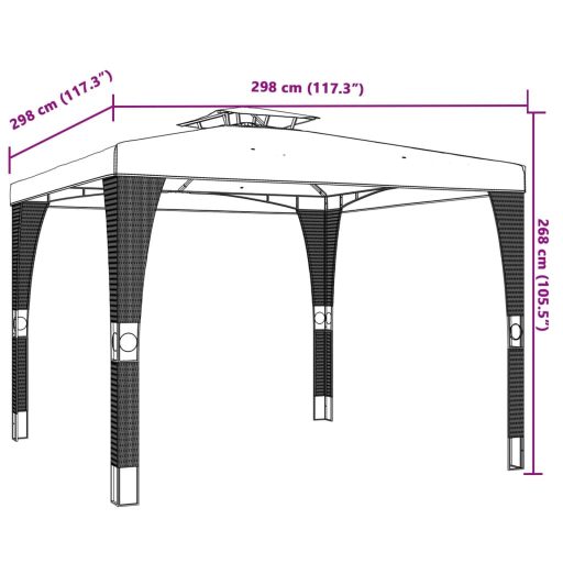 Krémszínű acél dupla tetős pavilon 2,98 x 2,98 m