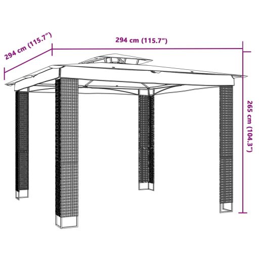 Antracitszürke szövet dupla tetős pavilon 2,94 x 2,94 m
