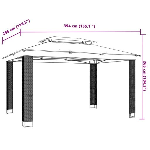 Antracitszürke szövet dupla tetős pavilon 3,94 x 2,96 m