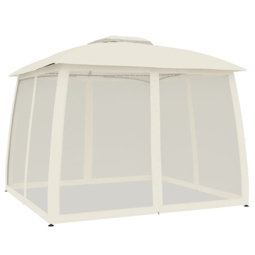 Krémszínű acél dupla tetős pavilon hálós falakkal 2,93 x 2,93 m