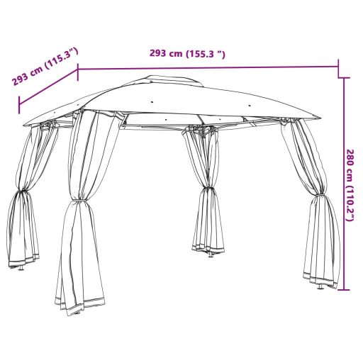 Krémszínű acél dupla tetős pavilon hálós falakkal 2,93 x 2,93 m