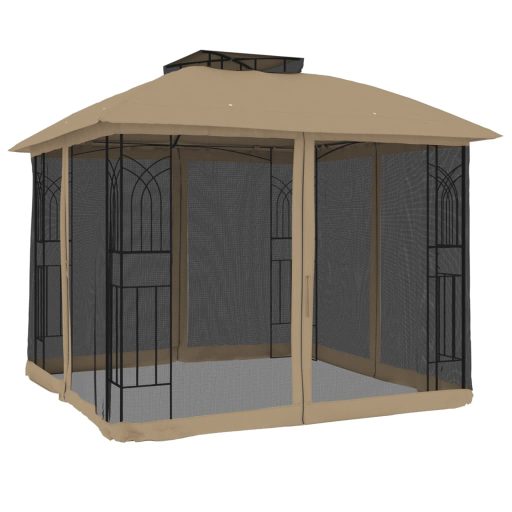 Tópszínű acél dupla tetős pavilon hálós falakkal 2,94 x 2,94 m