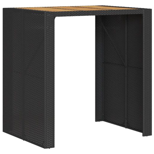 Fekete polyrattan kerti bárasztal akácfa lappal 105x80x110 cm
