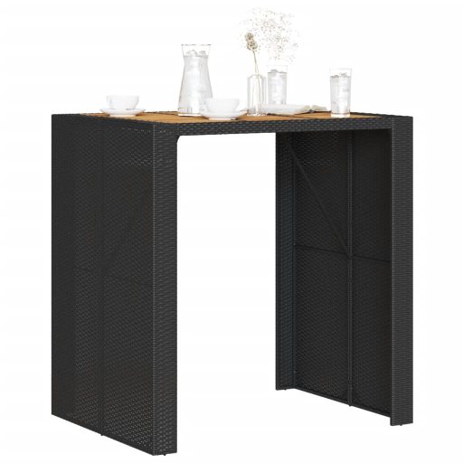 Fekete polyrattan kerti bárasztal akácfa lappal 105x80x110 cm