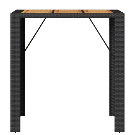 Fekete polyrattan kerti bárasztal akácfa lappal 105x80x110 cm