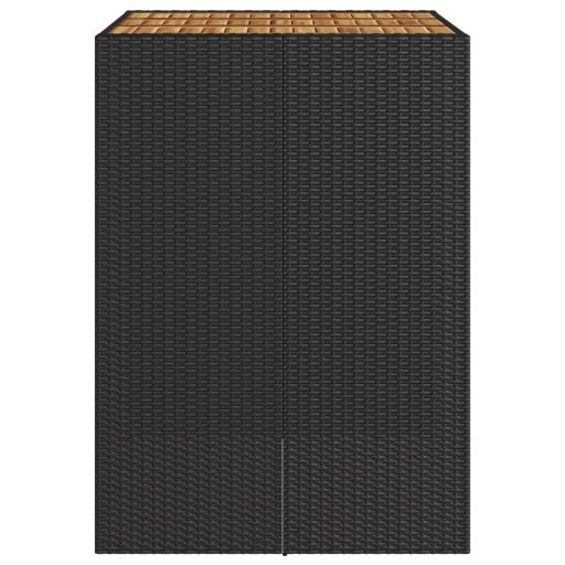 Fekete polyrattan kerti bárasztal akácfa lappal 105x80x110 cm