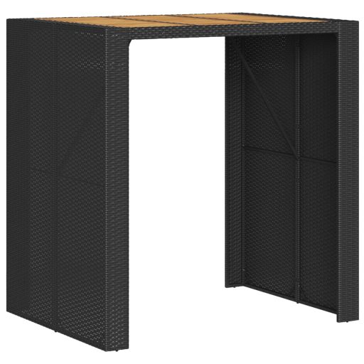Fekete polyrattan kerti bárasztal akácfa lappal 105x80x110 cm