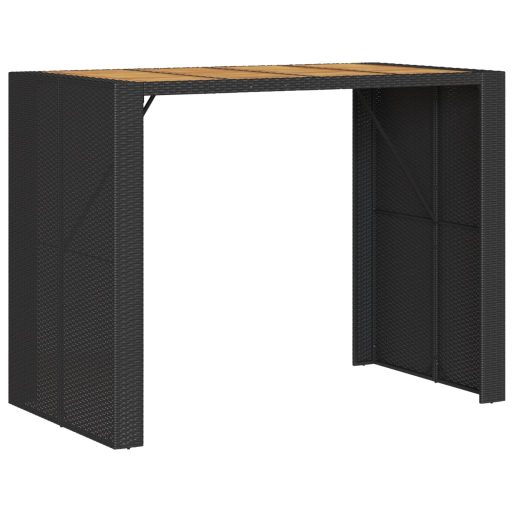 Fekete polyrattan kerti bárasztal akácfa lappal 145x80x110 cm