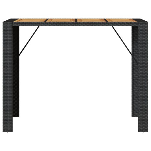Fekete polyrattan kerti bárasztal akácfa lappal 145x80x110 cm