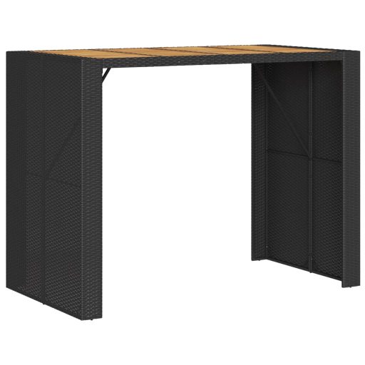 Fekete polyrattan kerti bárasztal akácfa lappal 145x80x110 cm