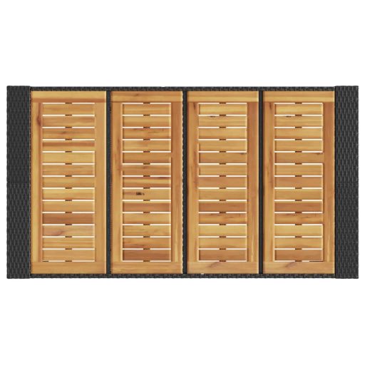 Fekete polyrattan kerti bárasztal akácfa lappal 145x80x110 cm
