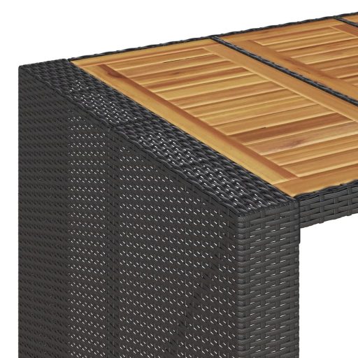 Fekete polyrattan kerti bárasztal akácfa lappal 145x80x110 cm