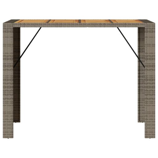 Szürke polyrattan kerti bárasztal akácfa lappal 145x80x110 cm