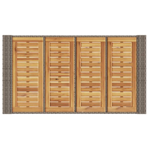Szürke polyrattan kerti bárasztal akácfa lappal 145x80x110 cm
